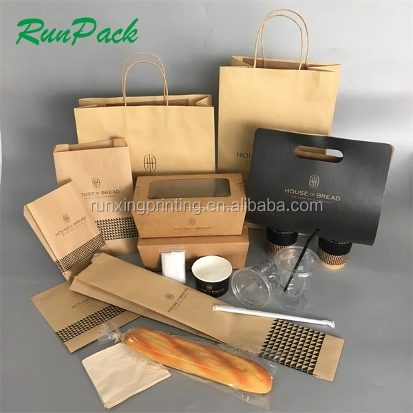 Custom design your own logo flat handle restaurant delivery take out packaging carry brown kraft takeaway food paper bag