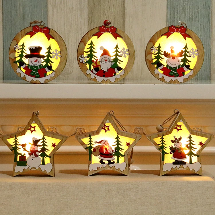 
Wholesale wood crafts lights christmas tree ornaments 