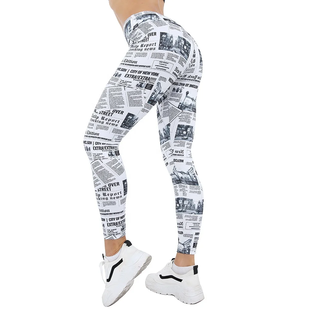 
Newspapers Printed Fitness Leggings High Waist Butt Lift Tight Yoga Pants 