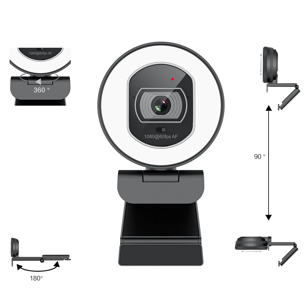 Best 360 Degree Adjustable 60fps Full HD 1080P Plug&Play PC Camera With 3 Brightness Modes For Online Meeting Live Streaming