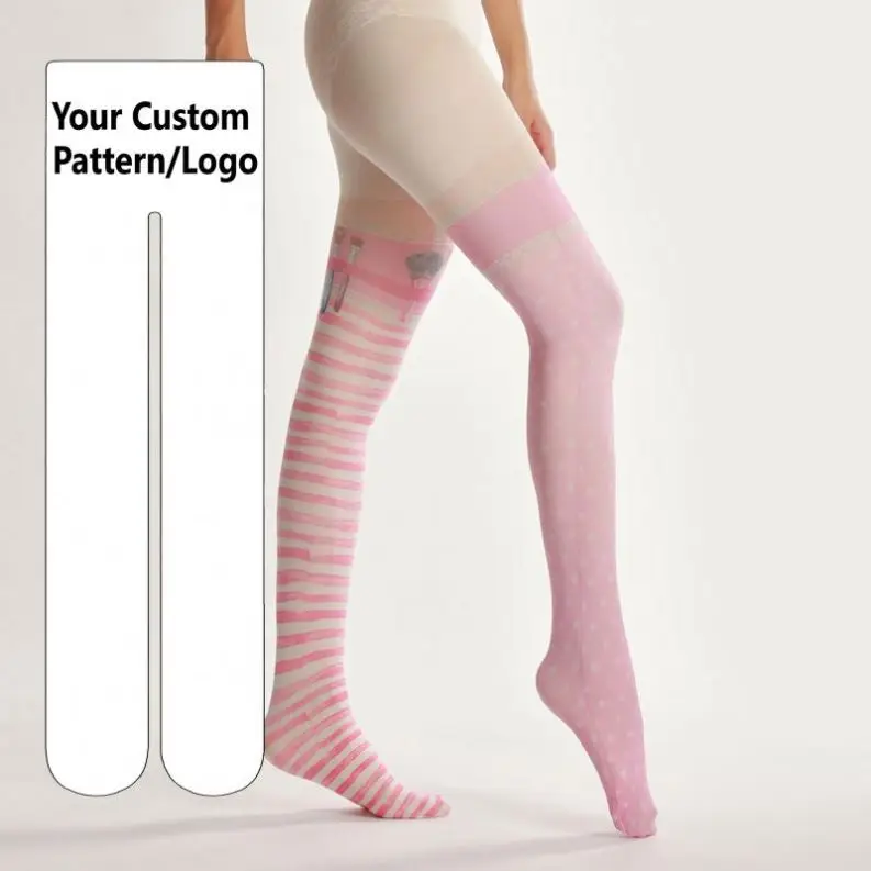 Striped printed pantyhose Mandarin duck asymmetric two-dimensional cable knitted tights fashion nylon stockings