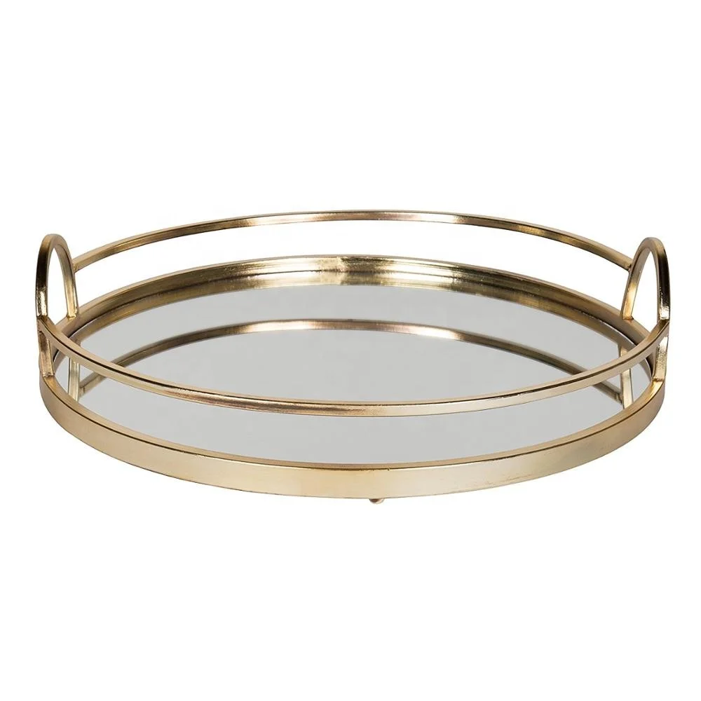 Gold Metal Mirror Round Decorative Tray