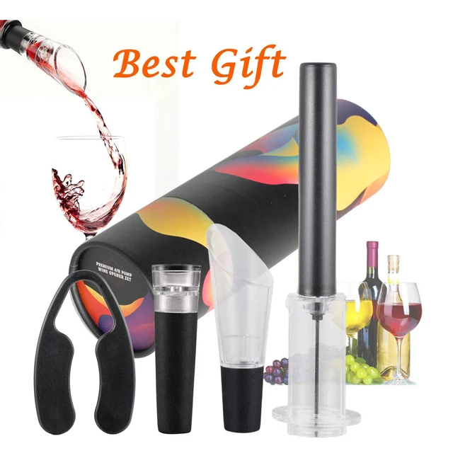 Amazon Top Seller 2020 Valentine Day Gift Air Pump Wine Opener Set with Corkscrew Preserver Kit