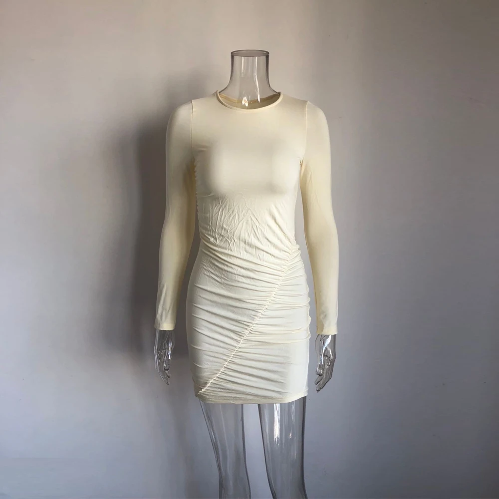 
8196 knitting cotton material party Dresses Women Sexy Long Sleeve Tight Bodycon Mini Vestidos Ladies Casual O-Neck Slim Clothes 