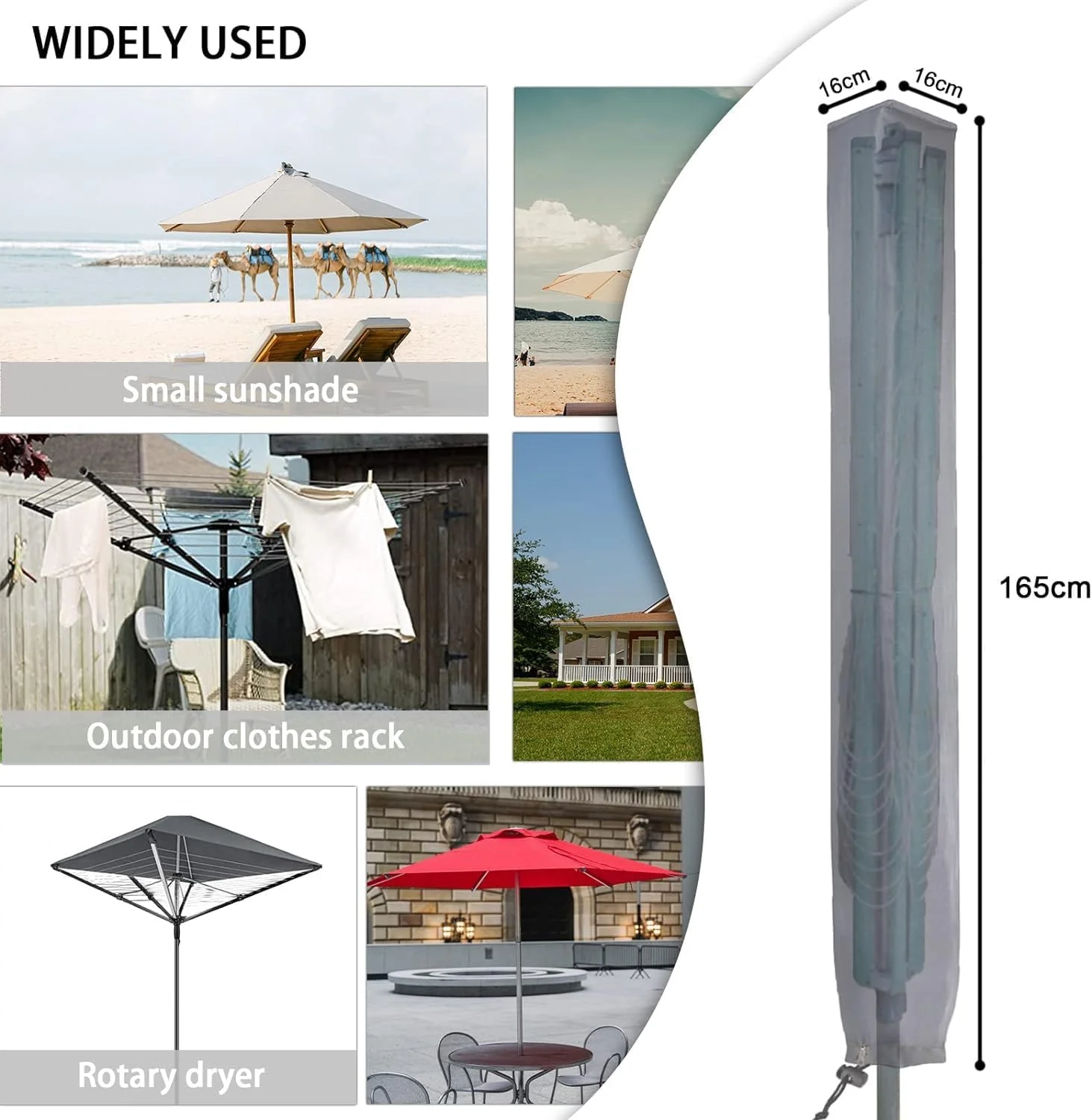 Oem Outdoor Rotary Washing Line Cover Waterproof Parasol Cover With Zip And Drawstring 600D 420D 210D Clothes Drying Rack Cover
