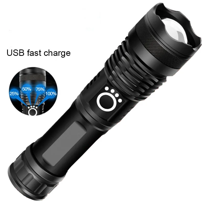 Power Display Torch Light USB Charging XHP50 High-Power Aluminum Flashlight Retractable Outdoor Glare Flashlight Cycling  Flash