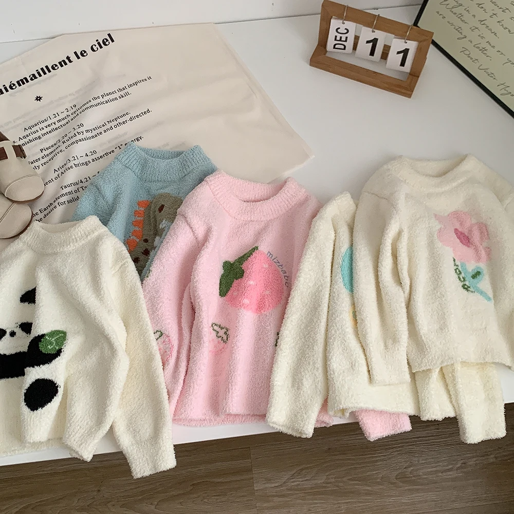 Purorigin Verified Suppliers Kids Clothing Kids Outfits Girls Cute Panda Soft Fleece Winter Warm Knitted Sweaters For Children