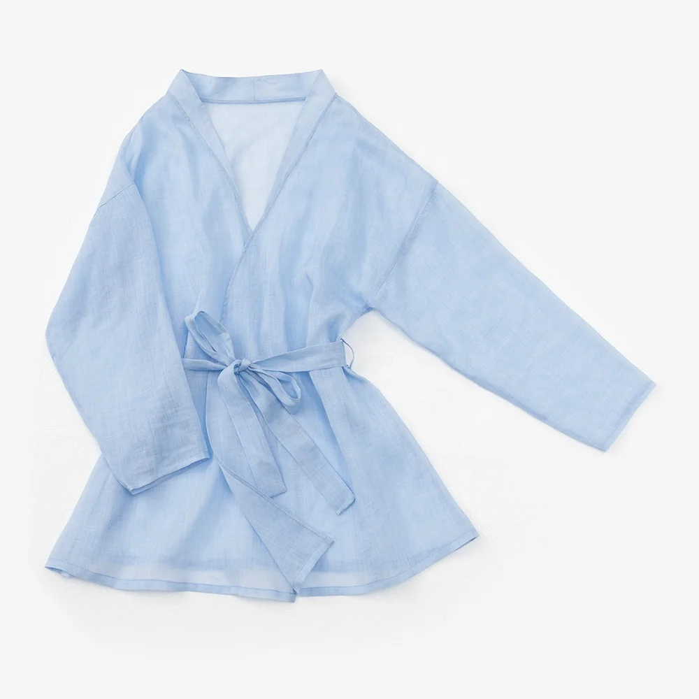 2021 Newest Hot Sale Comfortable Night 100% Ramie Light Fabric Long Sleeve Sexy Pajama Robes For Woman