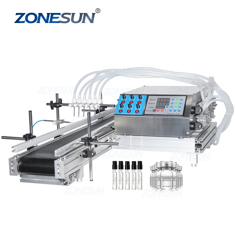 ZONESUN ZS-DTPP6B 6 Head Vaccine Ampoule Pharma Vryo Vial Bottle Peristaltic Pump Filling Machine With Conveyor