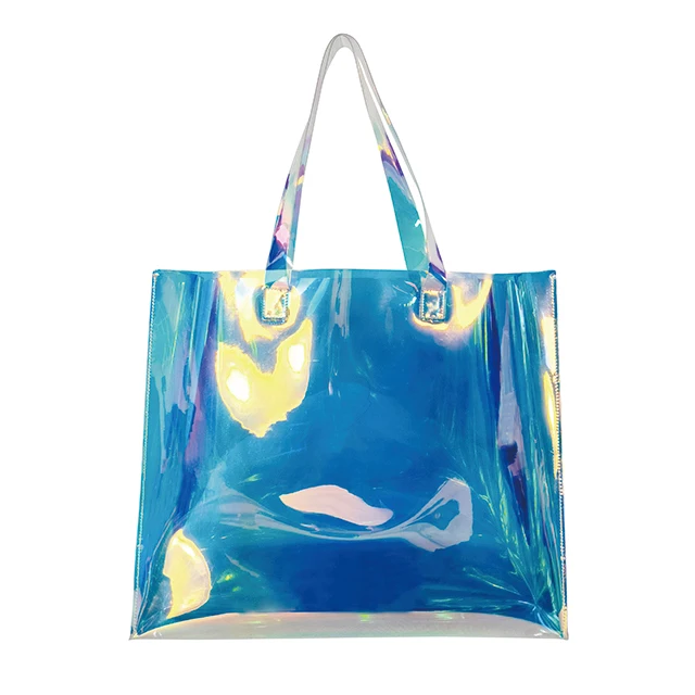2024 custom fashion pvc clear makeup cosmetic holographic tote bag