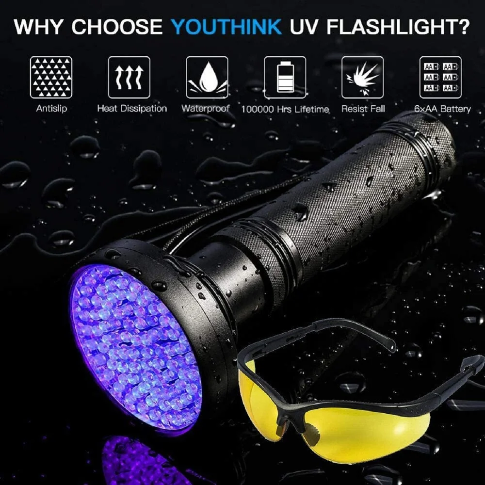 18W 395nm UV Black Light Torch Pet Urine Scorpion Detectors 100 UV LED Flashlight