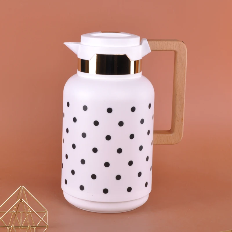 New Design Plastic Shell Glass Inner Thermal Coffee Pot 1000ml Thermos Coffee Jug Teapot with Polka Dots