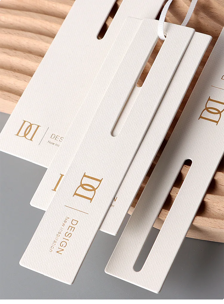 Custom Printing Brand Name Logo Clothing Out Swing Garment Labels Die Cut Hang Tag Embossed Paper Hangtags