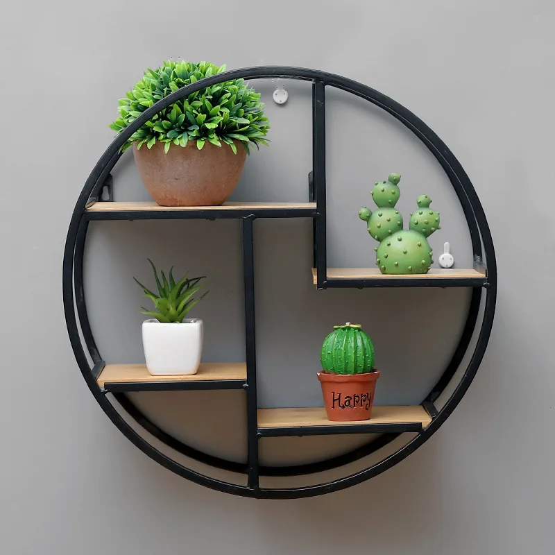 Home Decoration Storage Rack Modern Hanging Metal and Wood Round Design Nordic Wall Shelf