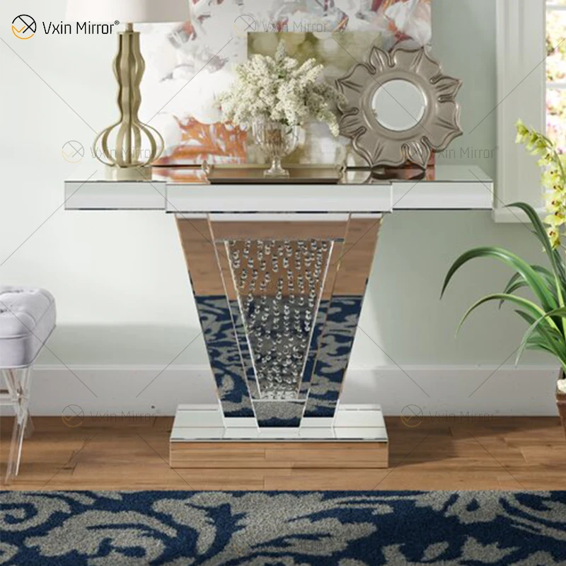 High Quality Wholesale Mirrored Console Table Crushed  Diamond Crystal Hallway Entryway Table Console