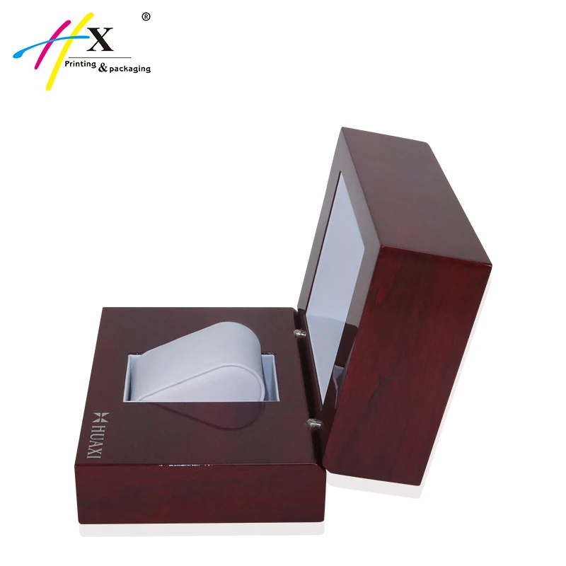 Коробка под заказ Красная деревянная коробка для часов с логотипом из серебряной фольги
