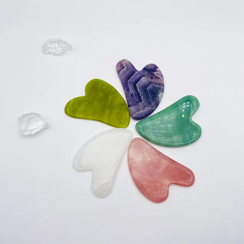Heart shaped gua sha guasha board pink rose quartz jade stone scraping massage tool gua sha board