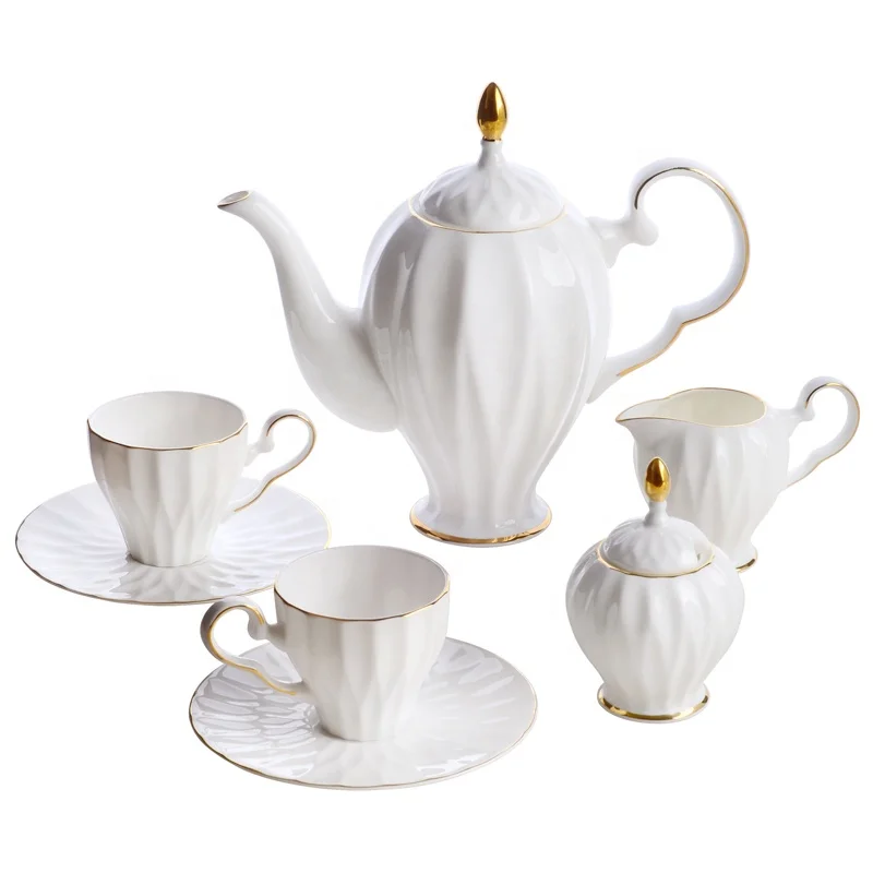white  ceramic  bone china  British tea  pot  teaware Coffee Set Afternoon coffee set