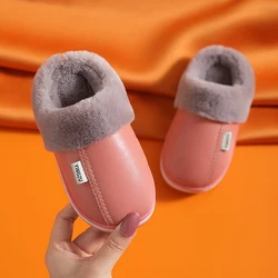 2021 Hot-Selling Pu Leather Warm Fashion Waterproof  Dirt-Resistant Home Indoor Cotton Slippers For Children