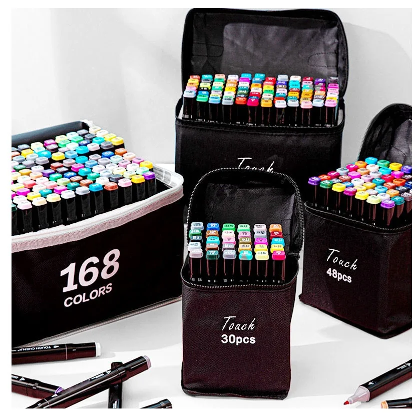 New Color Kids Highlighters Set Double Tip Drawing Alcohol Watercolor Marker Pen With Black Bag And Belt