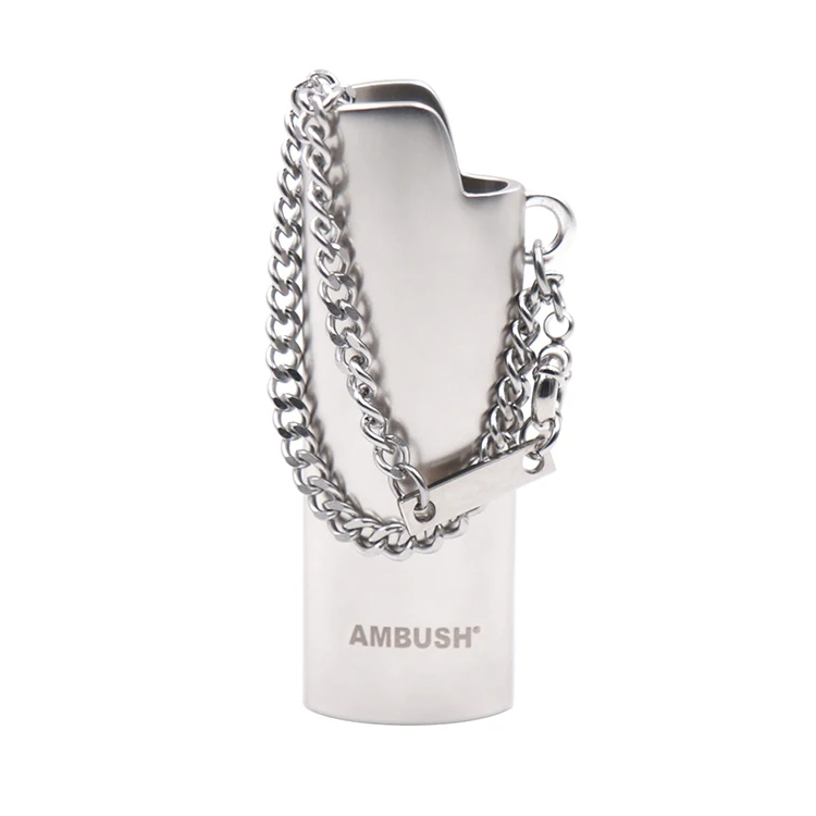 Metal Lighter Case Custom logo Necklace Pendant Chain  J3 J5 J6  cigarette case with lighter metal bic lighter case