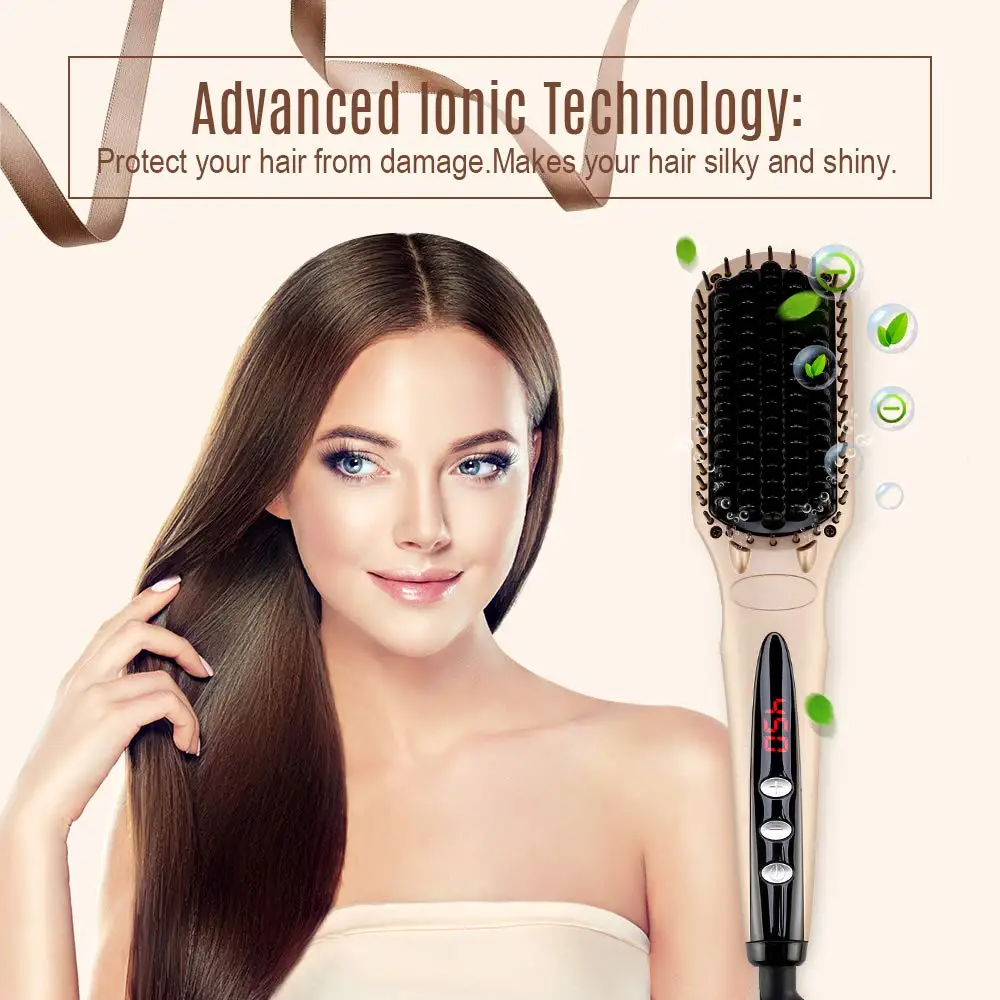 Amazon good review oxygen ionic hair brush straightener with dual 100-240V 50W and 16 heat settings for short and long hair type