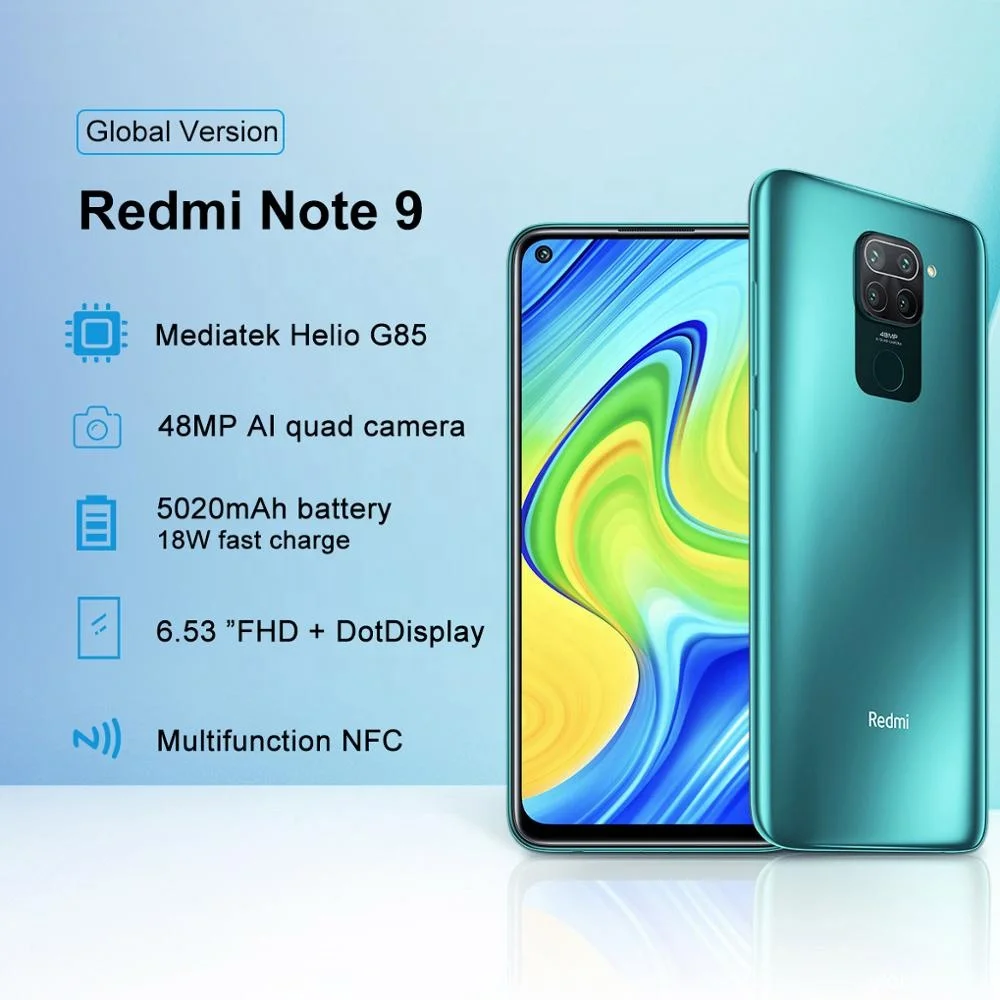Мобильный телефон Xiaomi Redmi Note 9 глобальной версии 64 ГБ NFC 3 Гб ОЗУ Helio G85 5020 мАч 6 53 дюймовый сенсорный