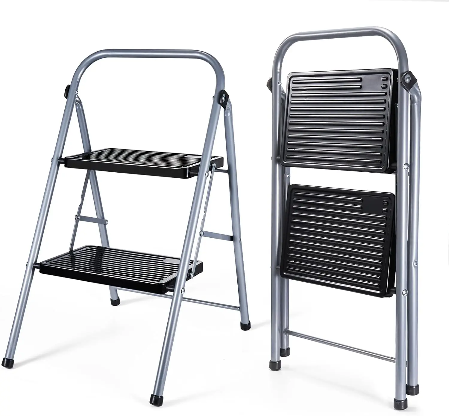Wholesale Folding 2 Step Stool with Handrails Safety Anti-Slip Step Ladder Aluminum Widen Metal Foldable Ladder