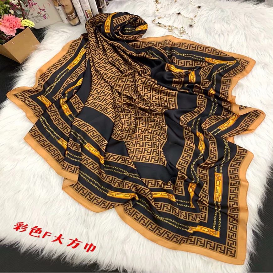 Manufacture Wholesale Custom Design Silk Scarves Ladies Silk Chiffon Hijabs Luxury Designer Brand Logo Printed Silk Scarf