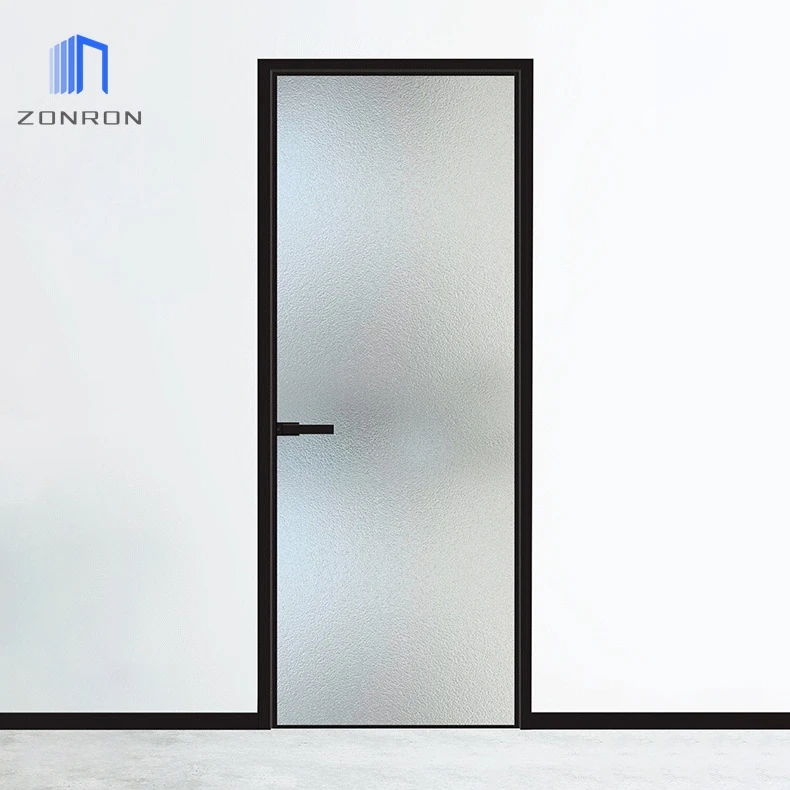 Zonron Modern Design Interior Closet Wardrobe Glass Swing Door Narrow Frame Slim Aluminum Glass Casement Door For Bathroom