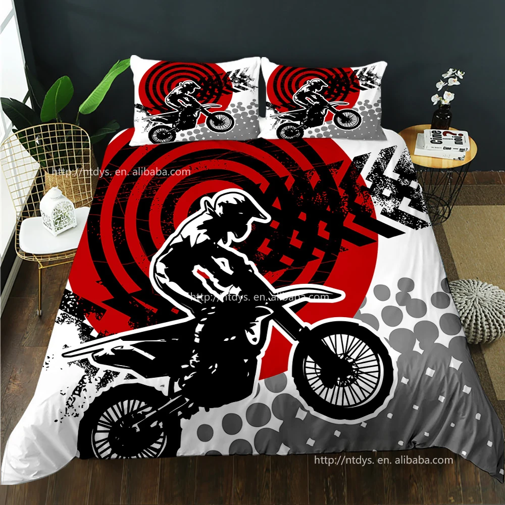 3D racing motorcycle duvet bedding 3-piece set children boy adult extreme sports quilt cover set