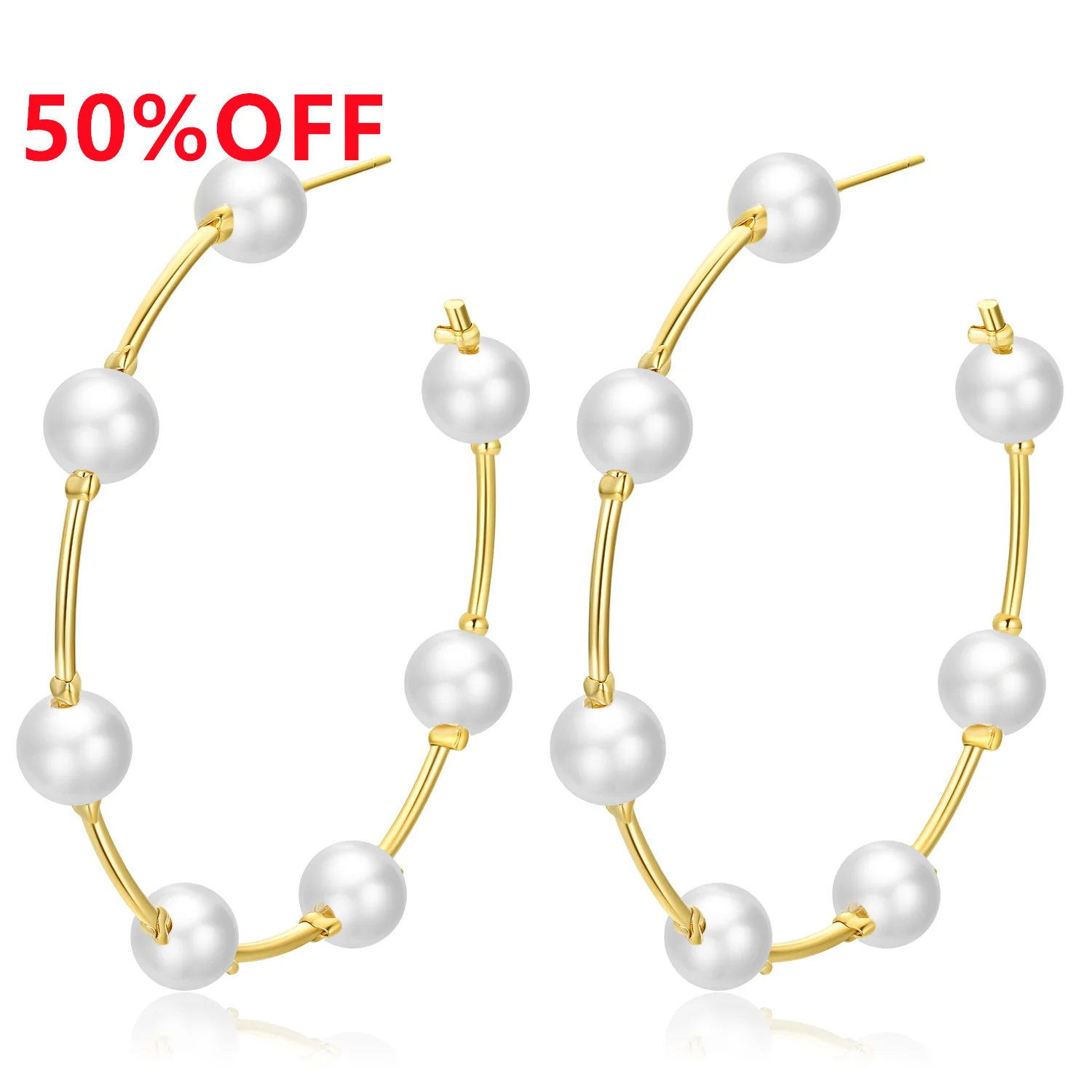 Korean Big Circle Fashion Imitation Pearl Hoop Earrings Luxury Chic Beaded Stud Earrings Wedding Party Jewelry