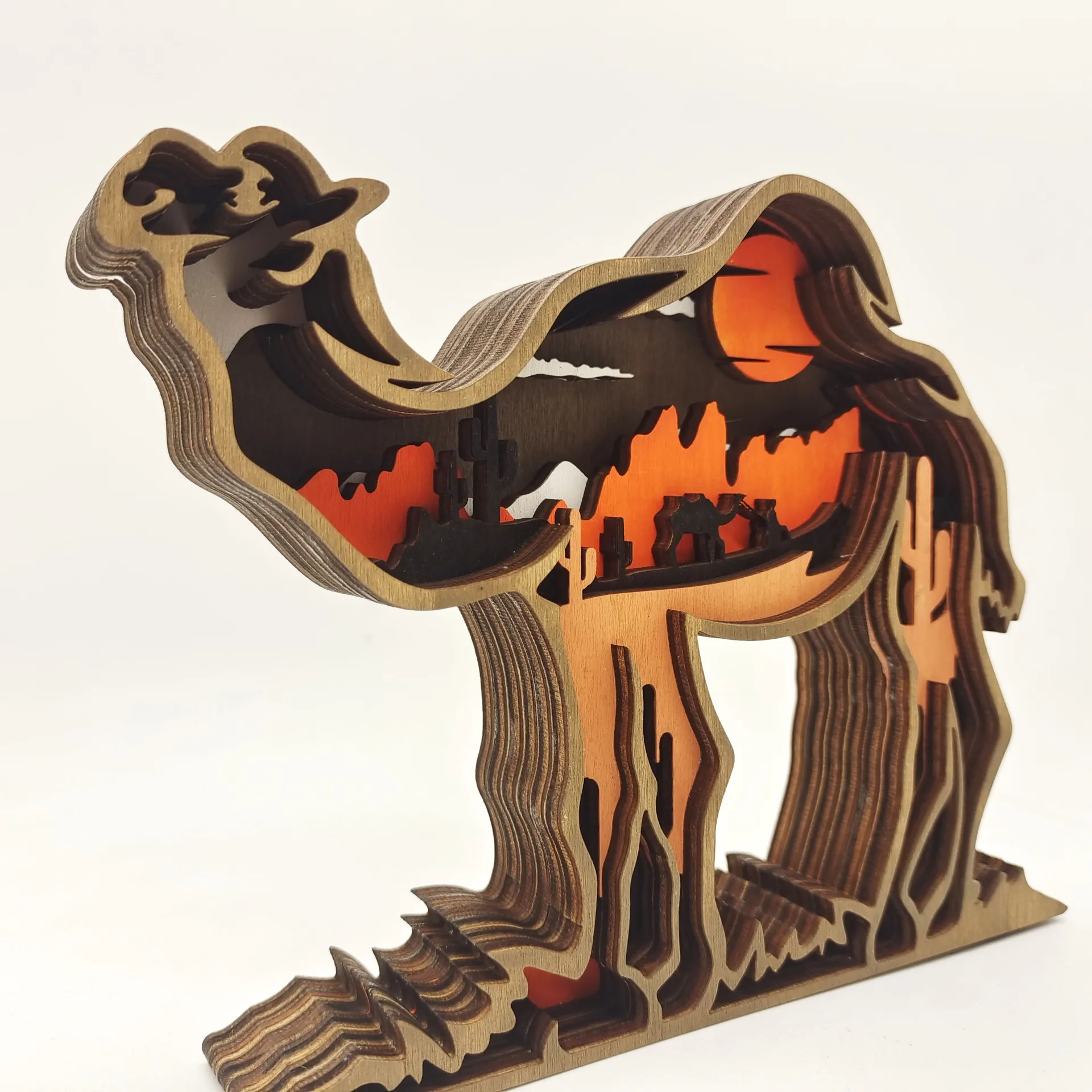 Multi- layer Wooden Camel Shaped Home Decorations With Led Lights For Living Room