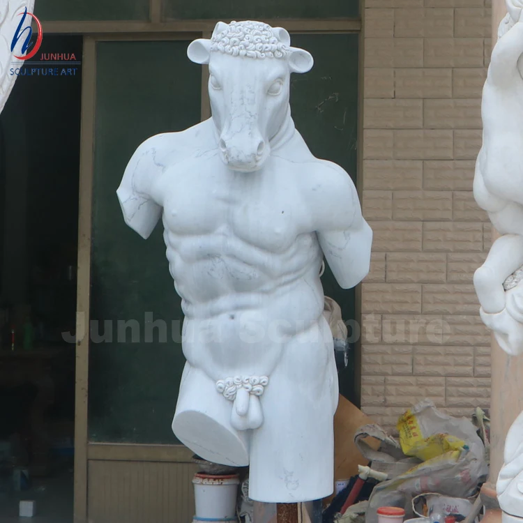 Greek Statue Life Size Garden Marble Stone Male Statue With OX Head