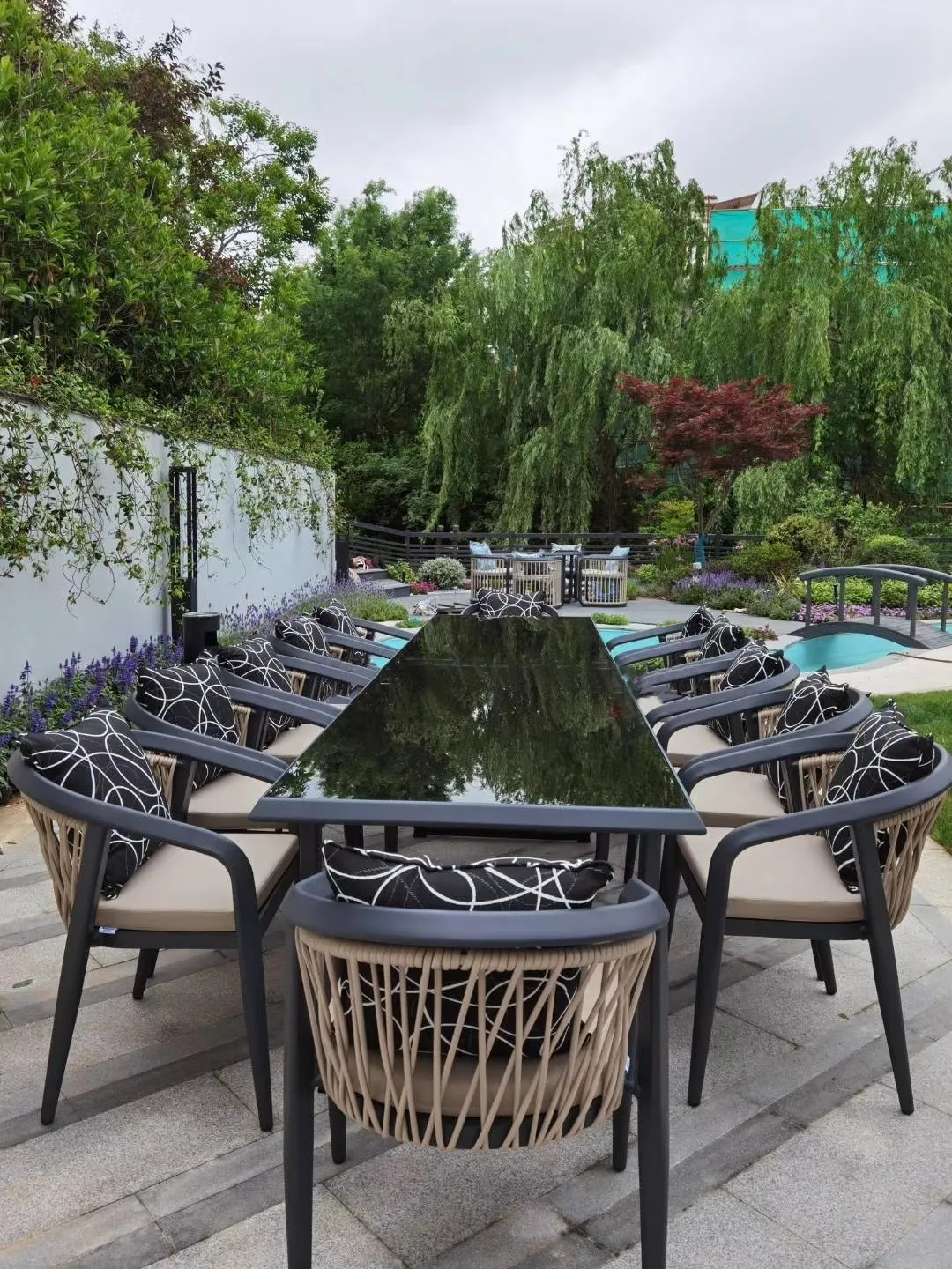 Custom Aluminum Frame Rattan Weave Rope Modern Garden Chair High End Outdoor Bistro Chair
