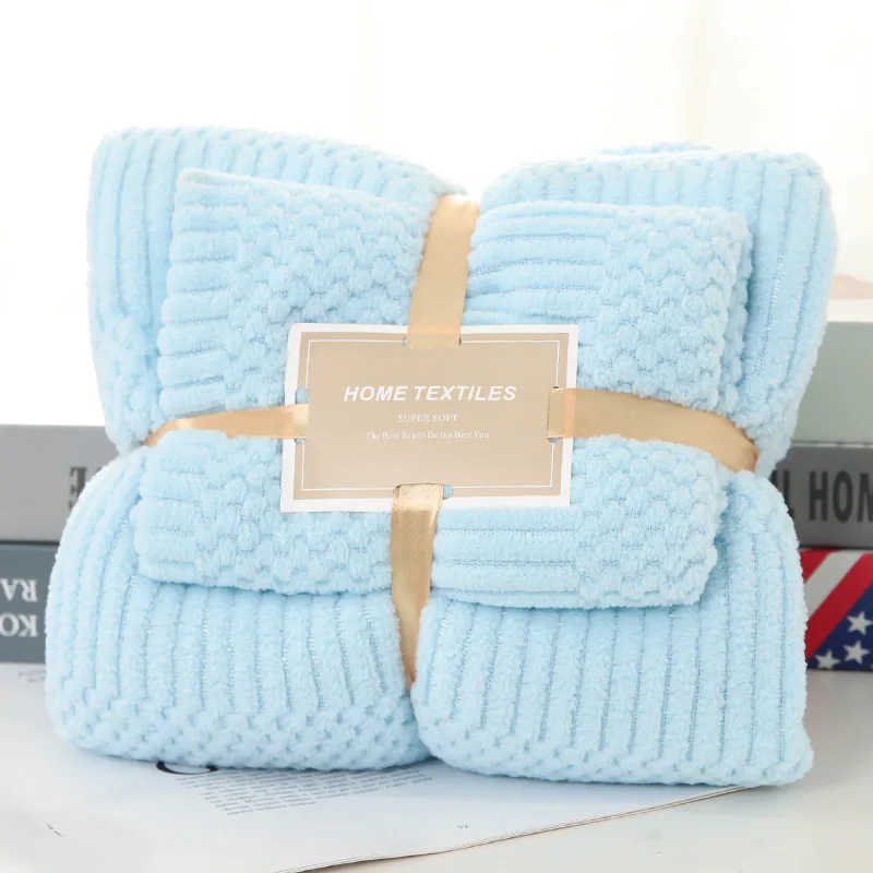 Cotton Fleece Thick 2 pcs Face Bath Towel Set Custom Logo SPA beauty Towel Set Super Soft Absorbent Towel