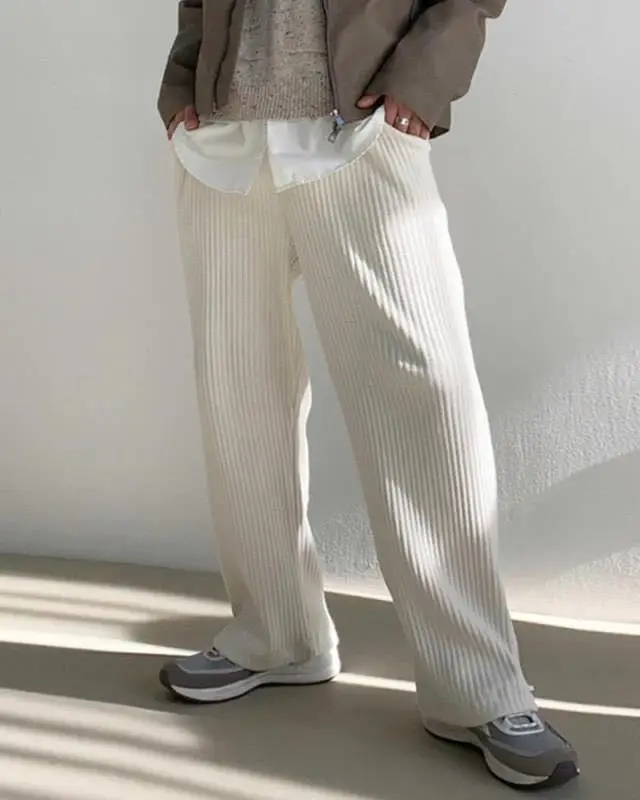 Custom Wholesale Fashion Cool High Street Pants Corduroy Wide Leg Trousers Casual Men Pants