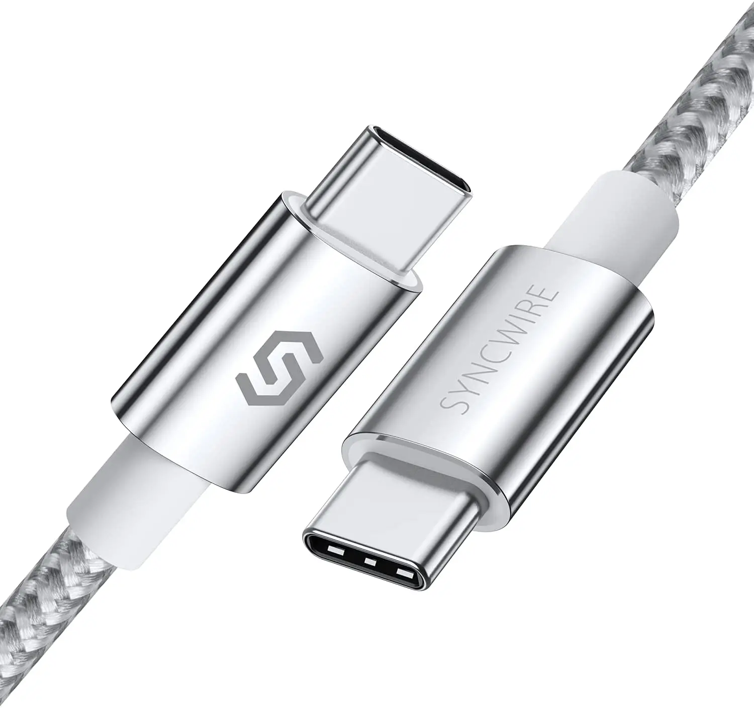 Syncwire USB-C to USB-C 100W 20V/5A 6.6 ft PD Fast Charging Silver Braided Nylon Cable