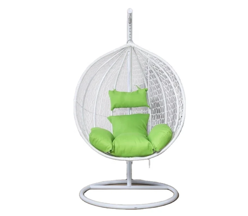 Plastic PE rattan gold leg frame iron metal Basket cushion seat egg Hanging chair patio swing set