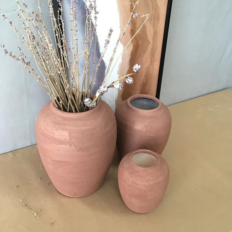 Wholesale Clay Vases Ceramic Chinese Small Home Decor Vase Set for Living Room Simple Handmade Rustic Custom Flower Vase