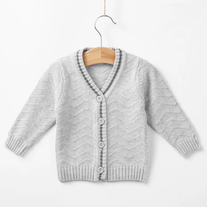Pure color spring and autumn V-neck baby sweater baby girls knitted cardigan sweater