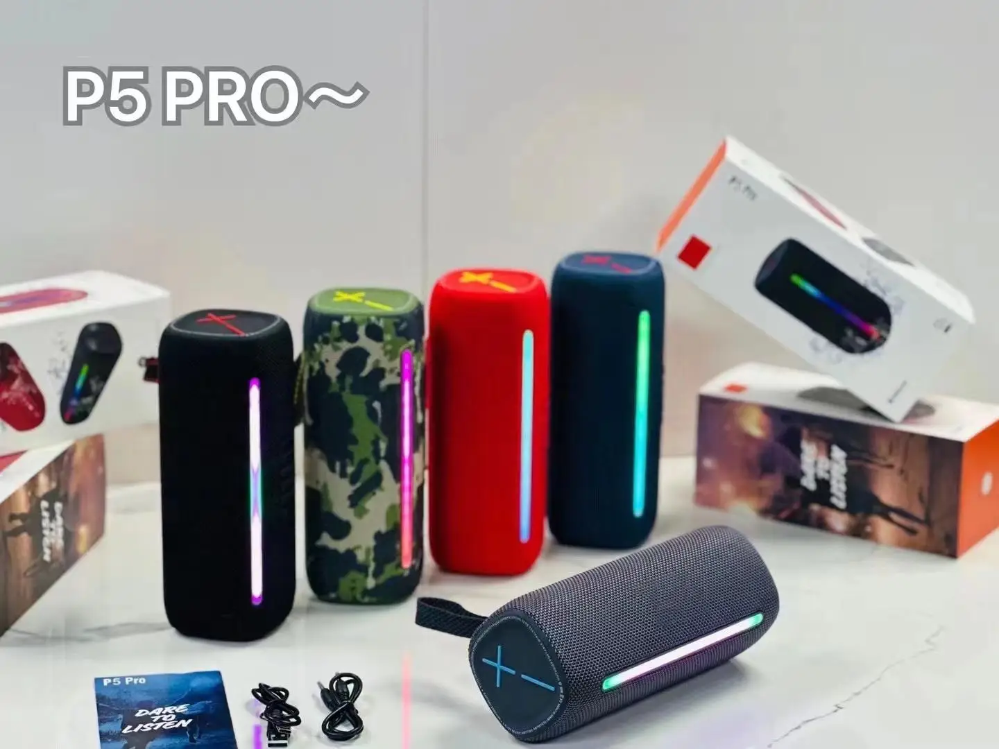 P5-pro LED Portable Wireless Bluetooth Speaker Waterproof Outdoor Loudspeaker RGB Gift Boombox Speakers FM Radio