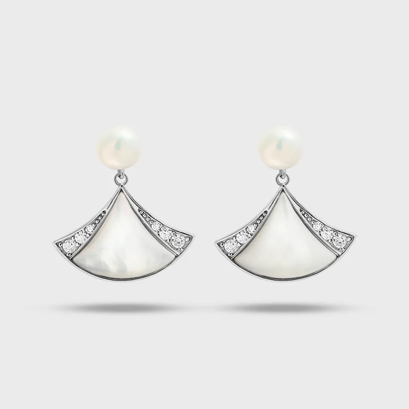 factory French fashion 14K electroplated pearl 925 silver needle conchoid elegant zircon earrings