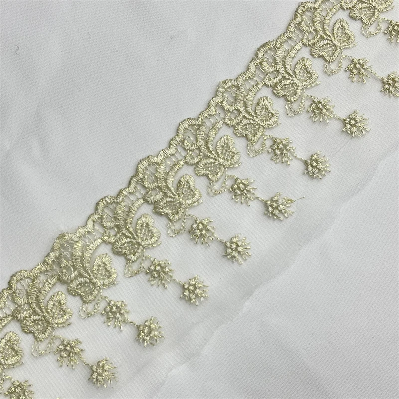 ZSY clothing accessories Gold metallic border lace trim golden yellow embroidery lace trim Gold Lace Trim