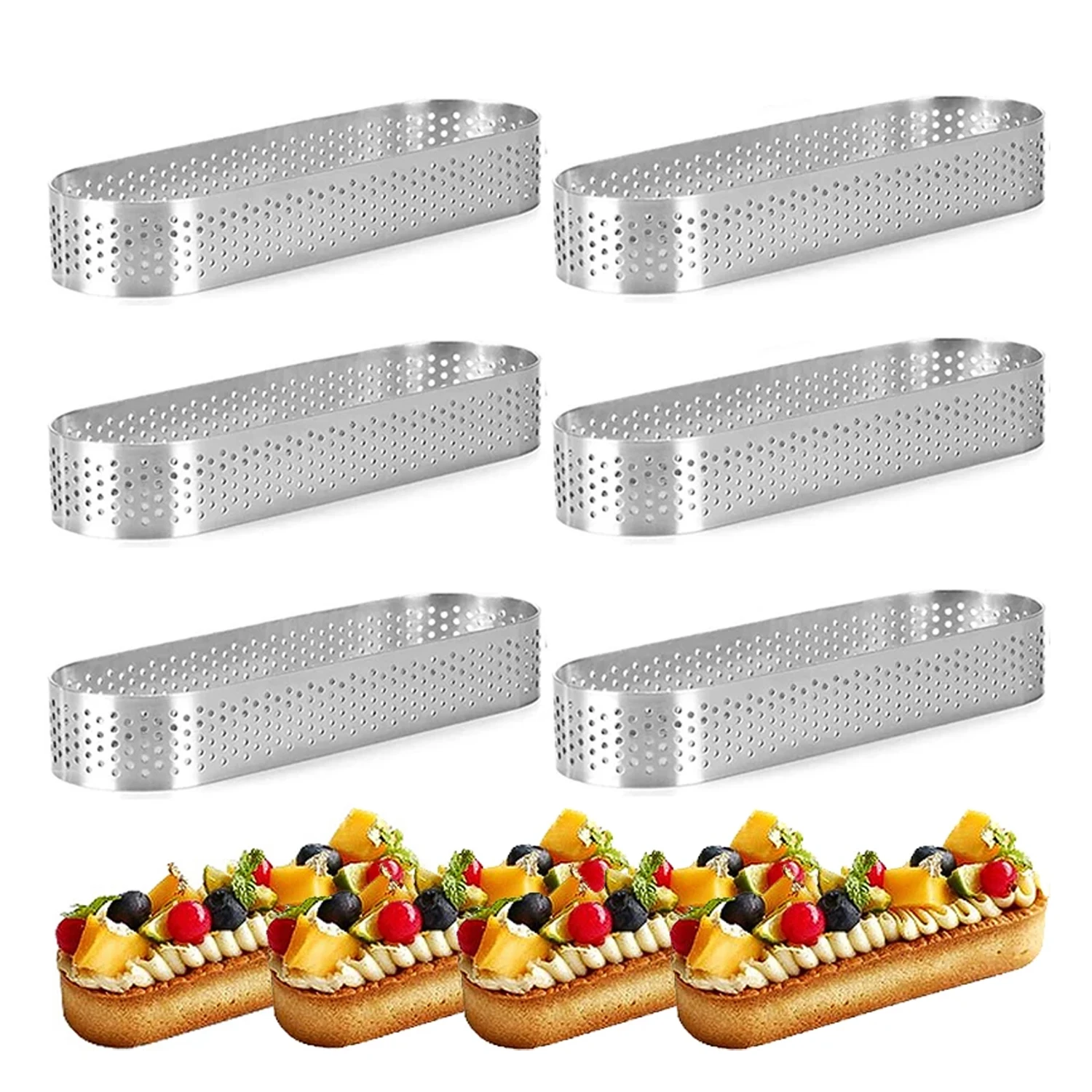 Oval Muffin Tart Rings Stainless Steel Porous Tart Ring Perforated Cake Mousse Mold Cookies Cutter Pastry Quiche Mold Tool