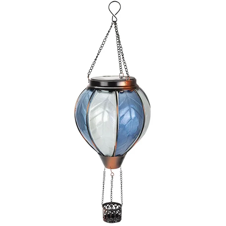 2024 синий и белый стеклянный пламя Солнечный свет теплый подвесной фонарь воздушный шар садовые украшения Сертифицированные CE