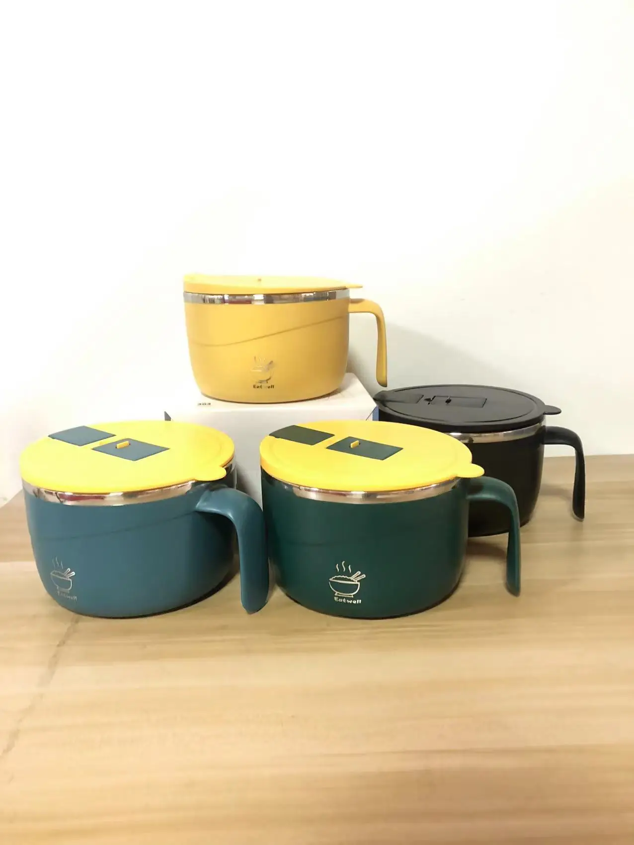 1200ml Instant Noodle Soup Bowl Container Ramen Bowl with Lid Breakfast cup Drainable water304 Stainless Steel