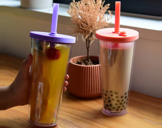 Amazon top seller Double wall clear Acrylic plastic cup Hot sales 24oz Tumbler beverage cup with Straw and lid