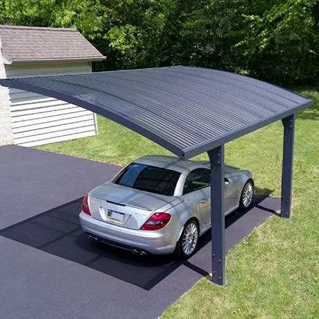 Large aluminum carport canopy with solid PC board roof for two cars