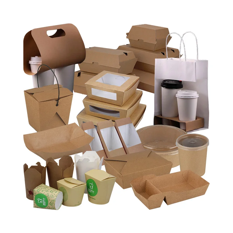 Wholesale disposable Eco salad fruit takeaway lunch kraft paper bowl food container cup packaging box with PET PVC window